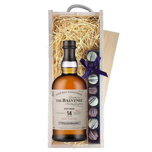 The Balvenie The Week of Peat 14 year old Whisky & Heart Truffles, Wooden Box